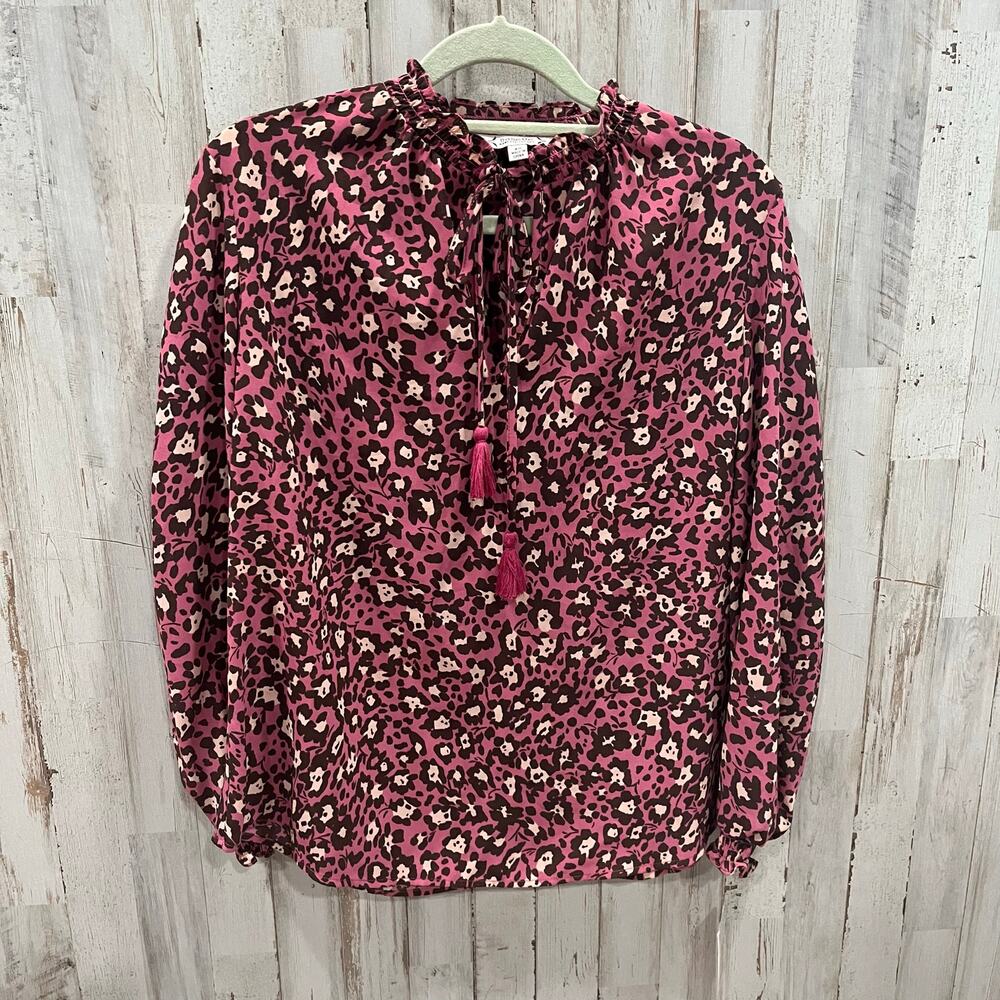 New! Nanette Lepore Animal Print Cheetah Pink Blouse Top Women’s Size XS Tassels